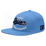 Custom Powder Blue Gold-Navy 3D Puff Embroidery Flat Embroidery Casual Sport Baseball Cap