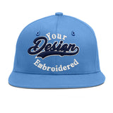 Custom Powder Blue Gold-Navy 3D Puff Embroidery Flat Embroidery Casual Sport Baseball Cap
