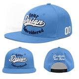 Custom Powder Blue Gold-Navy 3D Puff Embroidery Flat Embroidery Casual Sport Baseball Cap