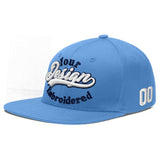 Custom Powder Blue Gold-Navy 3D Puff Embroidery Flat Embroidery Casual Sport Baseball Cap