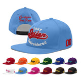 Custom Powder Blue Gold-Navy 3D Puff Embroidery Flat Embroidery Casual Sport Baseball Cap