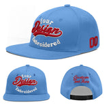Custom Powder Blue Gold-Navy 3D Puff Embroidery Flat Embroidery Casual Sport Baseball Cap