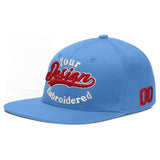 Custom Powder Blue Gold-Navy 3D Puff Embroidery Flat Embroidery Casual Sport Baseball Cap
