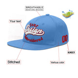 Custom Powder Blue Gold-Navy 3D Puff Embroidery Flat Embroidery Casual Sport Baseball Cap