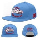 Custom Powder Blue Gold-Navy 3D Puff Embroidery Flat Embroidery Casual Sport Baseball Cap