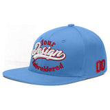 Custom Powder Blue Gold-Navy 3D Puff Embroidery Flat Embroidery Casual Sport Baseball Cap