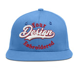 Custom Powder Blue Gold-Navy 3D Puff Embroidery Flat Embroidery Casual Sport Baseball Cap