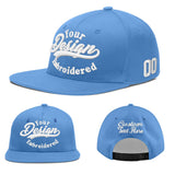 Custom Powder Blue Gold-Navy 3D Puff Embroidery Flat Embroidery Casual Sport Baseball Cap