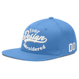 Custom Powder Blue Gold-Navy 3D Puff Embroidery Flat Embroidery Casual Sport Baseball Cap
