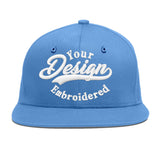 Custom Powder Blue Gold-Navy 3D Puff Embroidery Flat Embroidery Casual Sport Baseball Cap