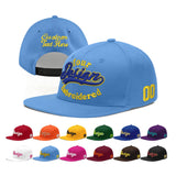Custom Powder Blue Gold-Navy 3D Puff Embroidery Flat Embroidery Casual Sport Baseball Cap