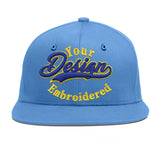 Custom Powder Blue Gold-Navy 3D Puff Embroidery Flat Embroidery Casual Sport Baseball Cap