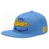 Custom Powder Blue Gold-Navy 3D Puff Embroidery Flat Embroidery Casual Sport Baseball Cap