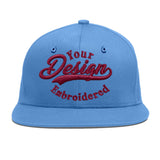 Custom Powder Blue Gold-Navy 3D Puff Embroidery Flat Embroidery Casual Sport Baseball Cap