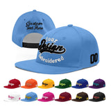 Custom Powder Blue Gold-Navy 3D Puff Embroidery Flat Embroidery Casual Sport Baseball Cap