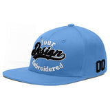 Custom Powder Blue Gold-Navy 3D Puff Embroidery Flat Embroidery Casual Sport Baseball Cap