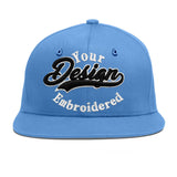 Custom Powder Blue Gold-Navy 3D Puff Embroidery Flat Embroidery Casual Sport Baseball Cap