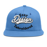 Custom Powder Blue Gold-Navy 3D Puff Embroidery Flat Embroidery Casual Sport Baseball Cap