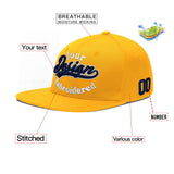 Custom Yellow Navy-White 3D Puff Embroidery Flat Embroidery Casual Sport Baseball Cap