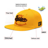 Custom Yellow Navy-White 3D Puff Embroidery Flat Embroidery Casual Sport Baseball Cap