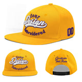 Custom Yellow Navy-White 3D Puff Embroidery Flat Embroidery Casual Sport Baseball Cap