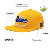 Custom Yellow Navy-White 3D Puff Embroidery Flat Embroidery Casual Sport Baseball Cap
