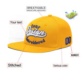 Custom Yellow Navy-White 3D Puff Embroidery Flat Embroidery Casual Sport Baseball Cap
