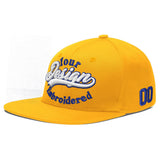 Custom Yellow Navy-White 3D Puff Embroidery Flat Embroidery Casual Sport Baseball Cap