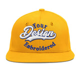Custom Yellow Navy-White 3D Puff Embroidery Flat Embroidery Casual Sport Baseball Cap