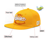 Custom Yellow Navy-White 3D Puff Embroidery Flat Embroidery Casual Sport Baseball Cap