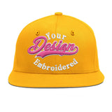 Custom Yellow Navy-White 3D Puff Embroidery Flat Embroidery Casual Sport Baseball Cap