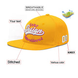 Custom Yellow Navy-White 3D Puff Embroidery Flat Embroidery Casual Sport Baseball Cap
