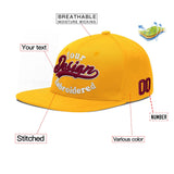Custom Yellow Navy-White 3D Puff Embroidery Flat Embroidery Casual Sport Baseball Cap