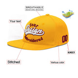 Custom Yellow Navy-White 3D Puff Embroidery Flat Embroidery Casual Sport Baseball Cap