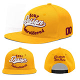 Custom Yellow Navy-White 3D Puff Embroidery Flat Embroidery Casual Sport Baseball Cap