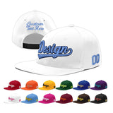 Custom White Light Blue-Navy 3D Puff Embroidery Flat Embroidery Casual Sport Baseball Cap