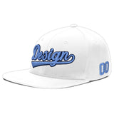 Custom White Light Blue-Navy 3D Puff Embroidery Flat Embroidery Casual Sport Baseball Cap