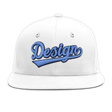 Custom White Light Blue-Navy 3D Puff Embroidery Flat Embroidery Casual Sport Baseball Cap