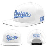 Custom White Light Blue-Navy 3D Puff Embroidery Flat Embroidery Casual Sport Baseball Cap