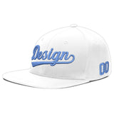Custom White Light Blue-Navy 3D Puff Embroidery Flat Embroidery Casual Sport Baseball Cap