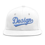 Custom White Light Blue-Navy 3D Puff Embroidery Flat Embroidery Casual Sport Baseball Cap