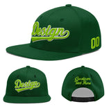 Custom Green Neon Green-White 3D Puff Embroidery Flat Embroidery Casual Sport Baseball Cap
