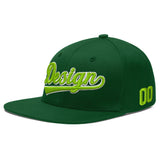 Custom Green Neon Green-White 3D Puff Embroidery Flat Embroidery Casual Sport Baseball Cap