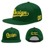 Custom Green Neon Green-White 3D Puff Embroidery Flat Embroidery Casual Sport Baseball Cap