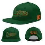 Custom Green Neon Green-White 3D Puff Embroidery Flat Embroidery Casual Sport Baseball Cap