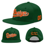 Custom Green Neon Green-White 3D Puff Embroidery Flat Embroidery Casual Sport Baseball Cap