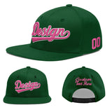 Custom Green Neon Green-White 3D Puff Embroidery Flat Embroidery Casual Sport Baseball Cap