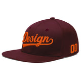 Custom Jujube Red Orange 3D Puff Embroidery Flat Embroidery Casual Sport Baseball Cap