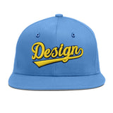 Custom Powder Blue Gold-Navy 3D Puff Embroidery Flat Embroidery Casual Sport Baseball Cap