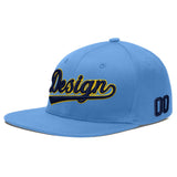 Custom Powder Blue Gold-Navy 3D Puff Embroidery Flat Embroidery Casual Sport Baseball Cap
